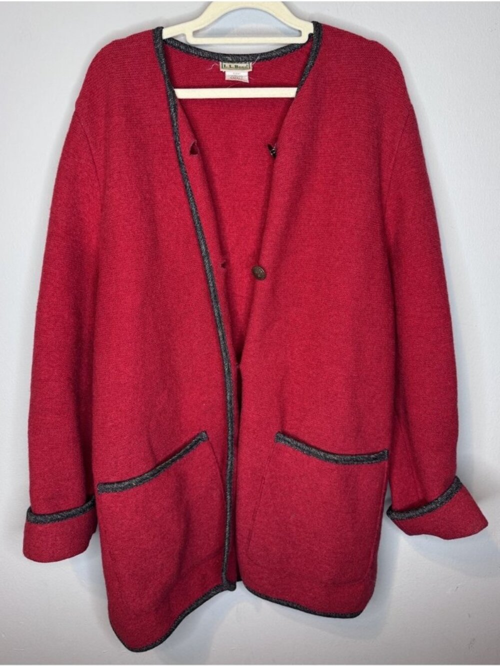 vintage L.L. Bean red boiled wool cardigan Small Button Front Made In Austria